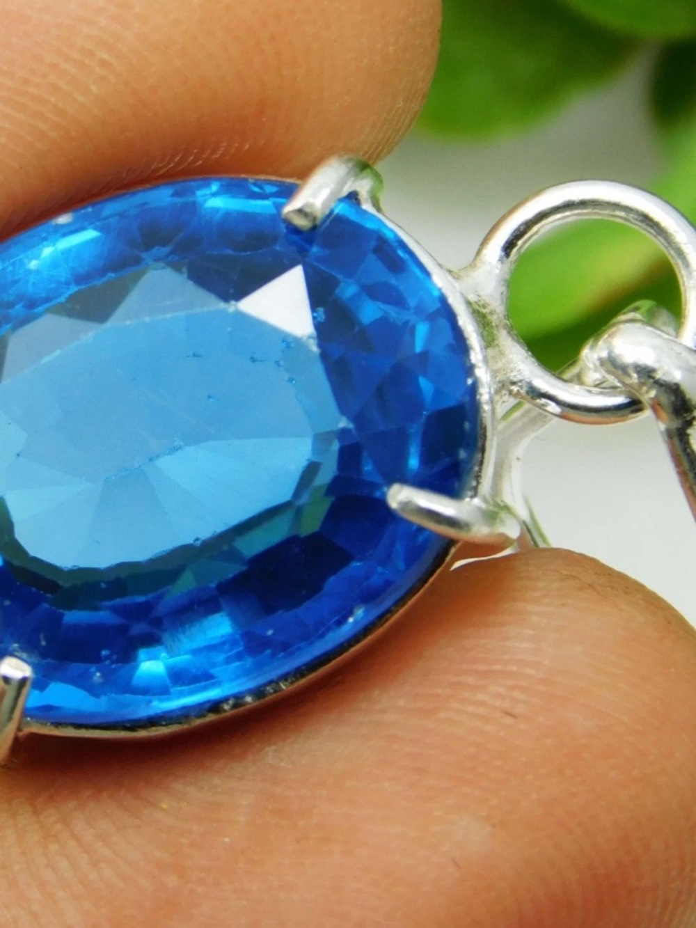 Natural Certified 23.35 Ct Blue Topaz 925 Sterling Silver Oval Cut necklace - Picture 5 of 8